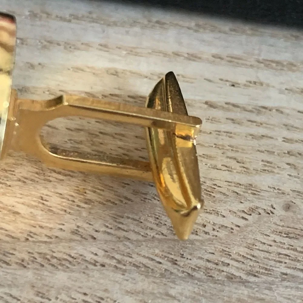 Vintage Equestrian Style Horse & Rider Gold Tone, Red, White‎ & Black Cuff Links